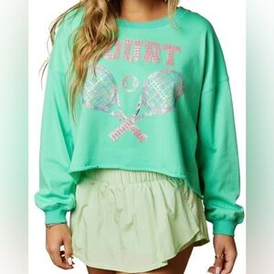 Peach Love Boutique Queen of The Court Sequin Cropped Sweatshirt Pullover, M